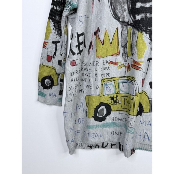 ELLAZHU Basquiat enspired graffiti Print Crew Neck Sweater Top Art To Wear AOP - Picture 4 of 12